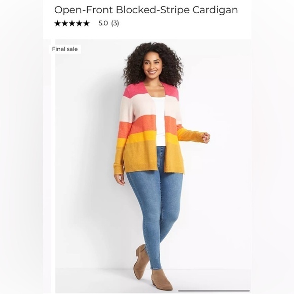 NWT Lane Bryant Size 14/16 Open-Front Blocked-Stripe Cardigan - Picture 4 of 7
